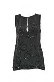 Prada Black Chiffon Tank Top with Beads and Feathers - BOUTIQUE PURCHASE PRICE
