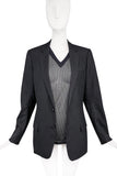 Prada Black Navy Blue V-Neck T-Shirt with Basketball Mesh Insert Detail