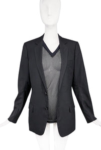 Prada Black Dark Navy Basket Ball Jersey Fishnet T-Shirt