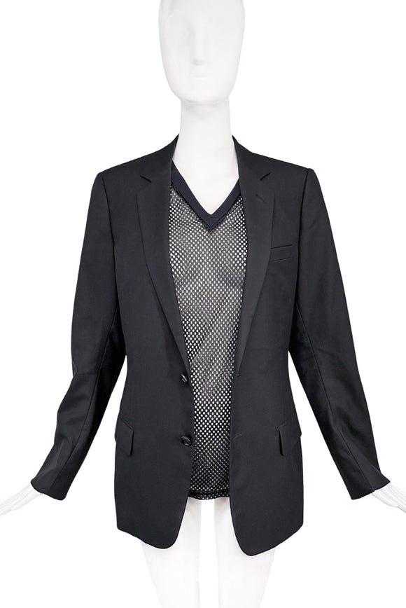 Prada Black Dark Navy Basket Ball Jersey Fishnet T-Shirt