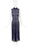 Prada Navy Blue Chiffon Mandarin Collar Sheer Dress 90's