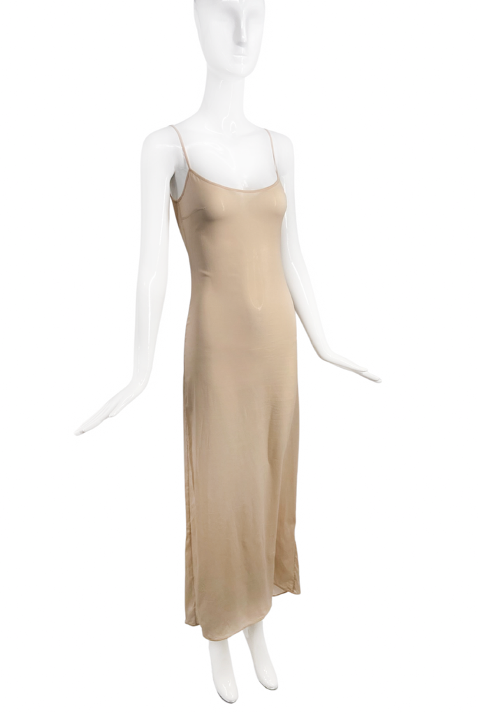 Prada Nude Beige Silk Chiffon Slip Dress 1990's