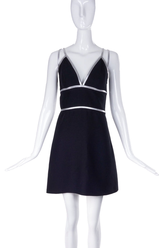 Prada Black Dress with Silver Leather Straps and Trim FW2014