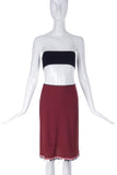 Prada Burgundy Skirt with Silver Mirror Paillette Hem Detail