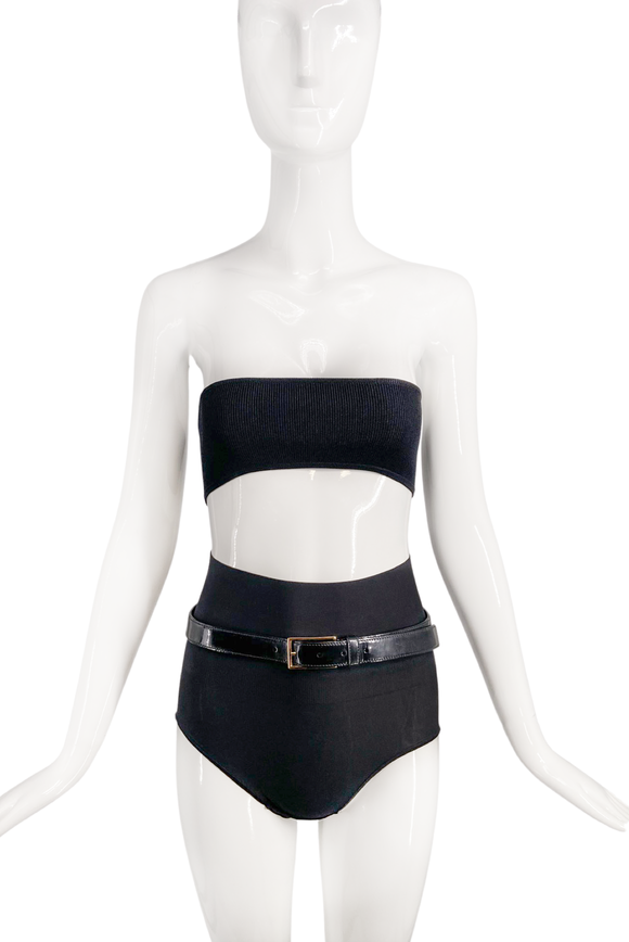 Prada Black Patent Leather Belt with Gold Buckle