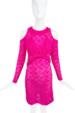 Preen by Thornton Bregazzi Hot Pink Lace Cut-Out Mini Dress with Knot Detail