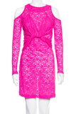Preen by Thornton Bregazzi Hot Pink Lace Cut-Out Mini Dress with Knot Detail