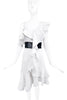 Proenza Schouler White Ruffle Off the Shoulder Dress with Black Mesh Waist Detailing