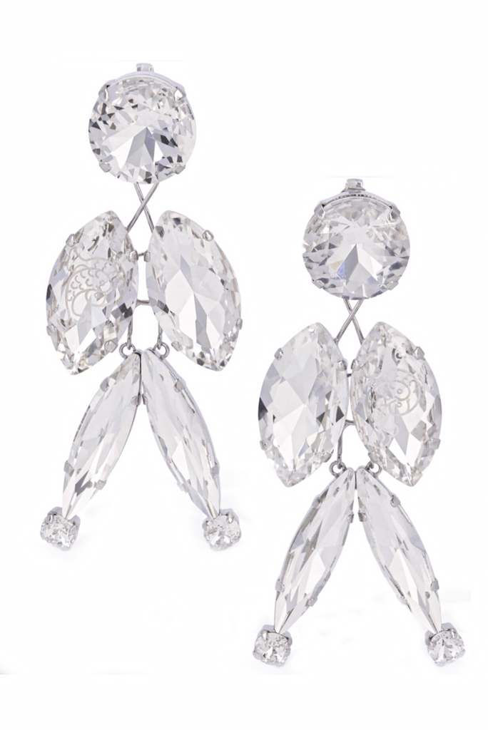 Emilio Pucci Crystal Leaf Earrings with Fish Etching