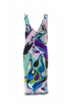 Emilio Pucci Multicolored Lavender Turquoise Blue Sleeveless High Neck Plunging Back Shift Dress