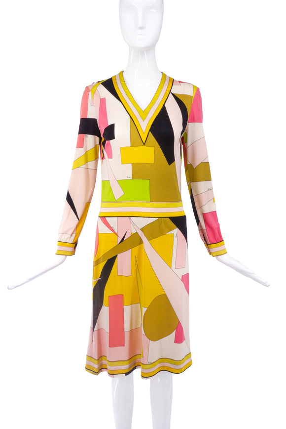 Emilio Pucci Geometric Print Silk Jersey Vintage 1960's Dress