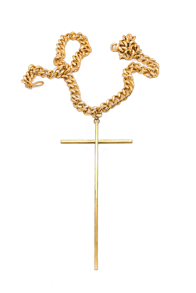 Vintage Punk Royale Couture Oversize Cross Necklace on a Large Gold Link Chain - matching Earrings