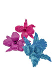 M&S Smallberg Purple & Magenta Leather Orchids and Crushed Velvet Blue Orchid by Flower Couturier MS Schmalberg