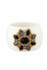 Roberto Cavalli White Gold Black Gemstone Crsytal Flower Decal Cuff Bracelet