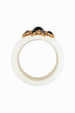 Roberto Cavalli White Gold Black Gemstone Crsytal Flower Decal Cuff Bracelet