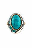 Roberto Cavalli Gold Black Blue Enamel Stone Embellished Statement Ring
