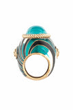 Roberto Cavalli Gold Black Blue Enamel Stone Embellished Statement Ring