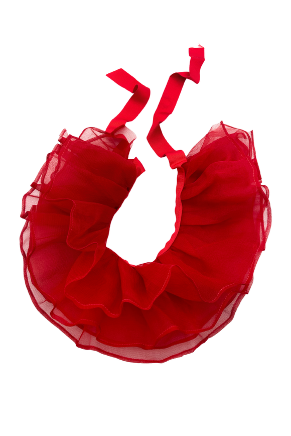 Vintage Red Chiffon Ruffle Collar