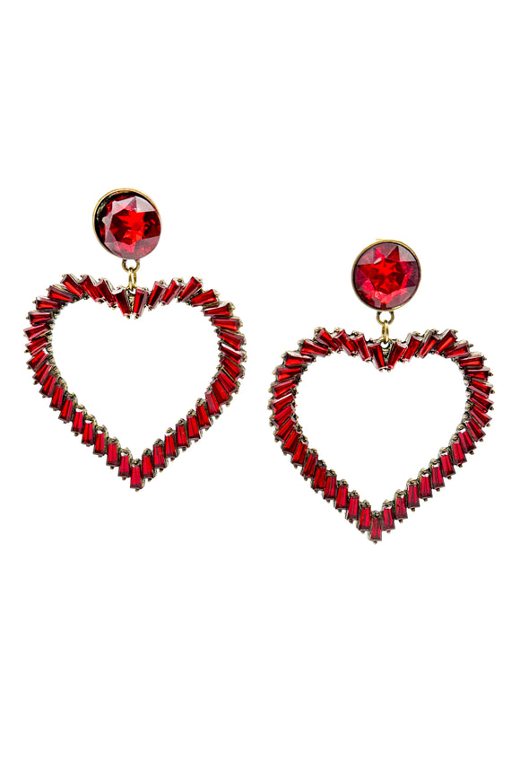 Vintage Red Heart Crystal Drop Earrings