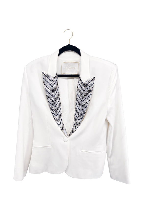 Redemption Paris White Ivory Crystal Embellished Lapel David Bowie Blazer Jacket