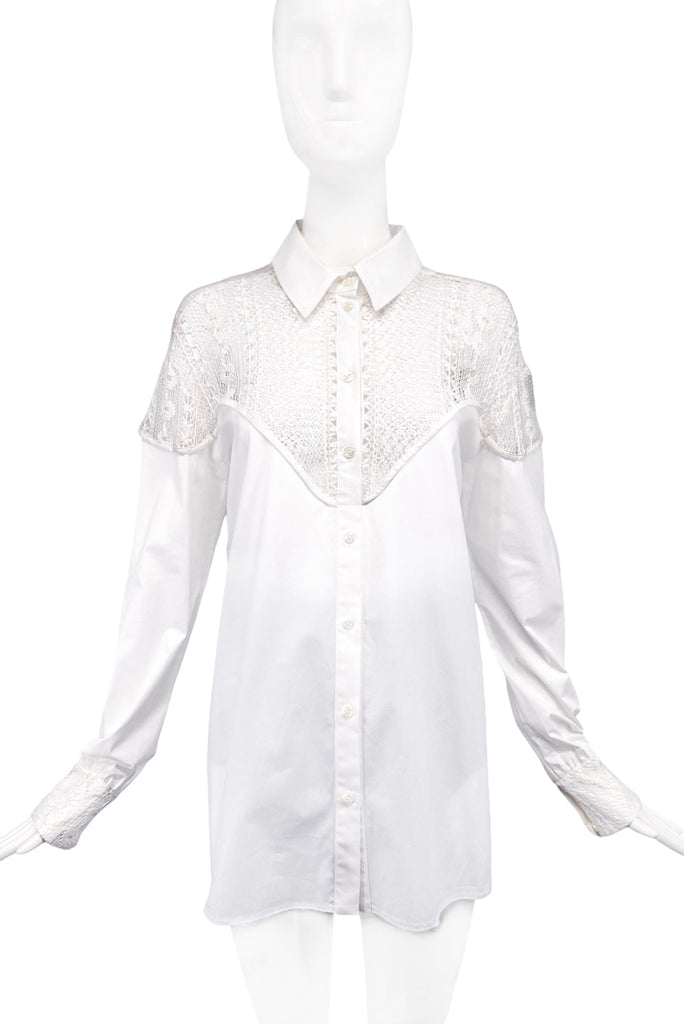 Redemption White Oversize Button-Up with Lace Detailing