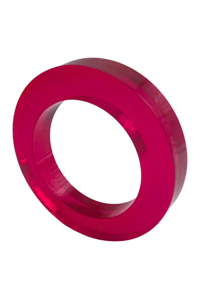 Vintage Red Lucite Resin Round Wide Cylinder Bangle Bracelet