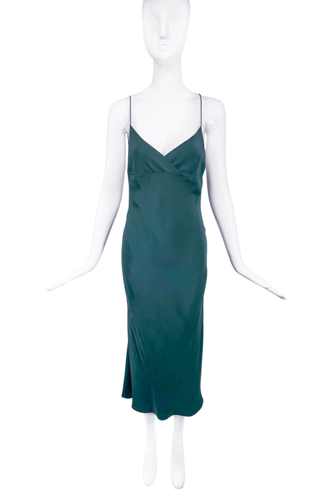 Richard Tyler Deep Green Silk Bias Cut Slip Dress