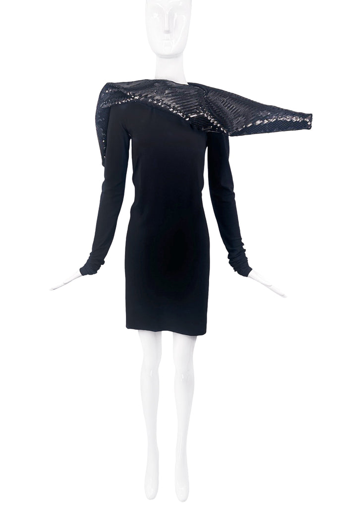 Rick Owens Black Stretch Sequin Sculptural Dress