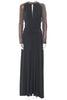 Roberto Cavalli Just Cavalli Black Pleat Key-Hole Detail Dress with Gold Stud Sleeve Details Dress Gown