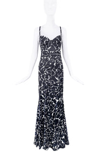 Roberto Cavalli Black & White Giraffe Print Dress Gown