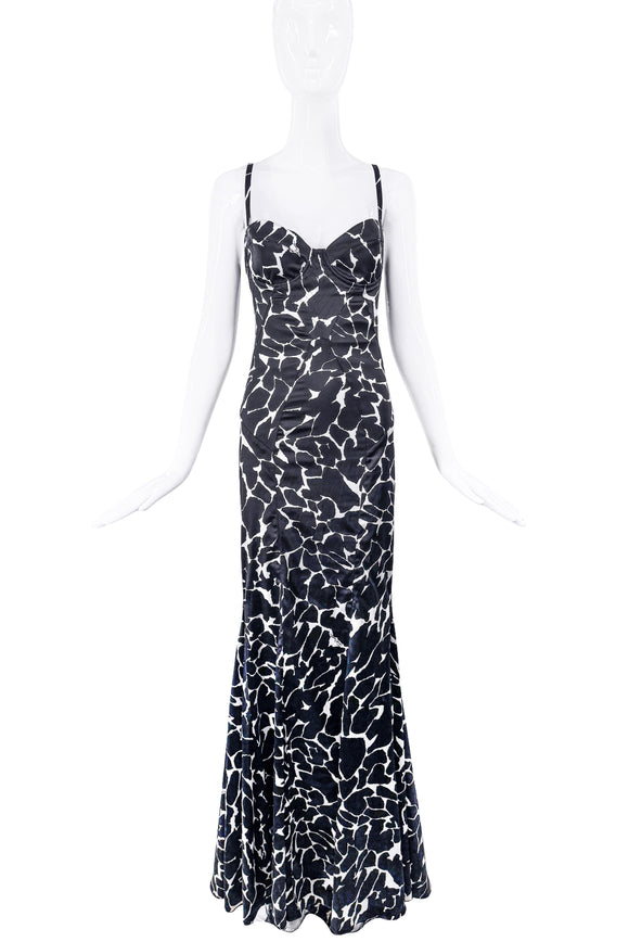 Roberto Cavalli Black & White Giraffe Print Dress Gown