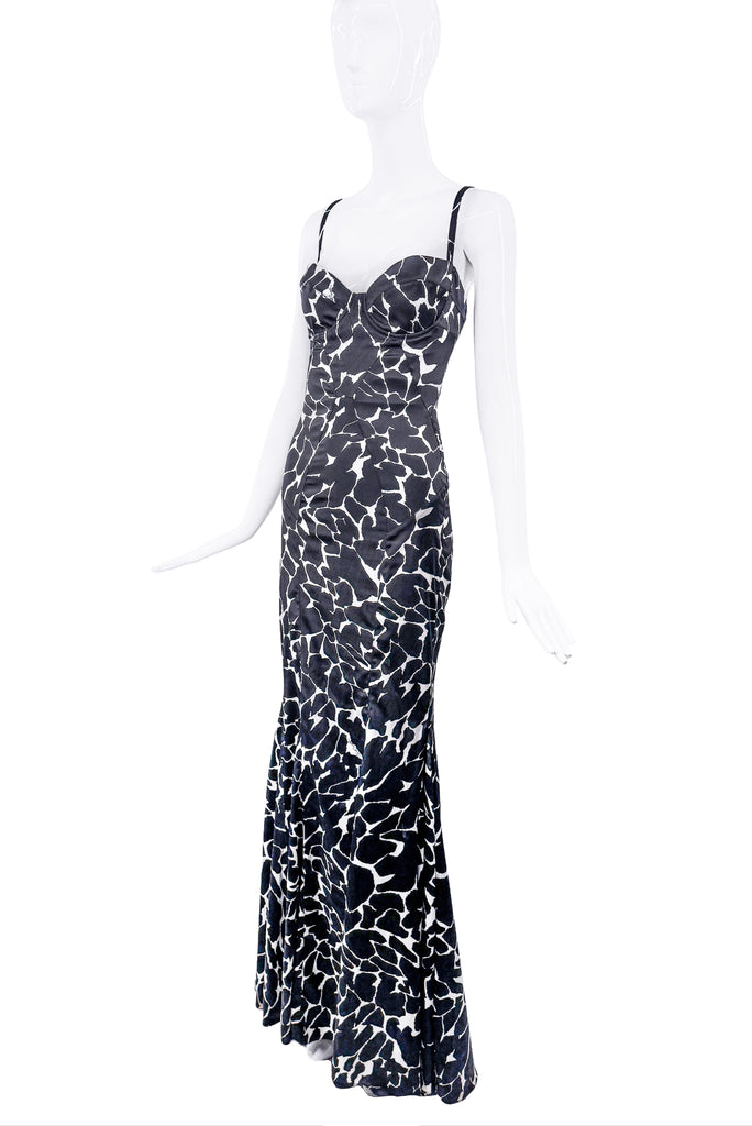Roberto Cavalli Black & White Giraffe Print Dress Gown