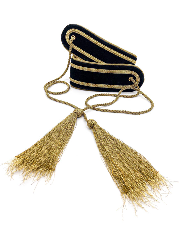 Roberto Cavalli Gold Fringe Black Velvet Russian Bohemian Hippie Belt