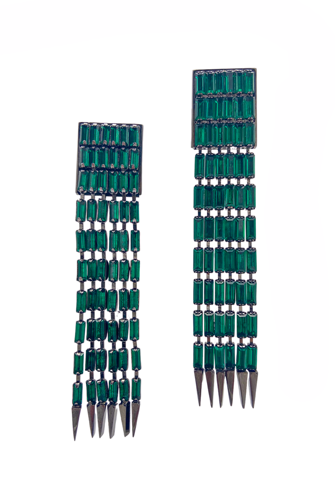 Roberto Cavalli Emerald Green Dangling Gunmetal Earrings with matching Bracelet