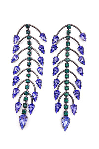 Roberto Cavalli Fishbone Earrings Green and Purple Crystals with Gunmetal