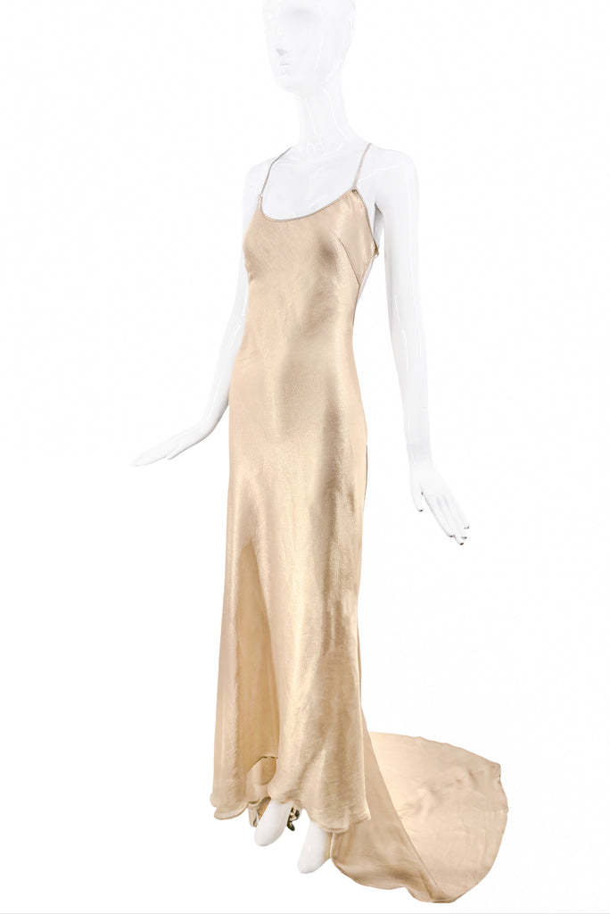 Roberto Cavalli Gold Sheer Low Back Slip Dress Gown