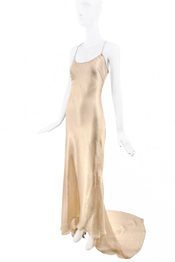 Roberto Cavalli Gold Sheer Low Back Slip Dress Gown