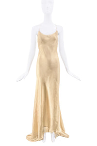 Roberto Cavalli Gold Sheer Low Back Gown