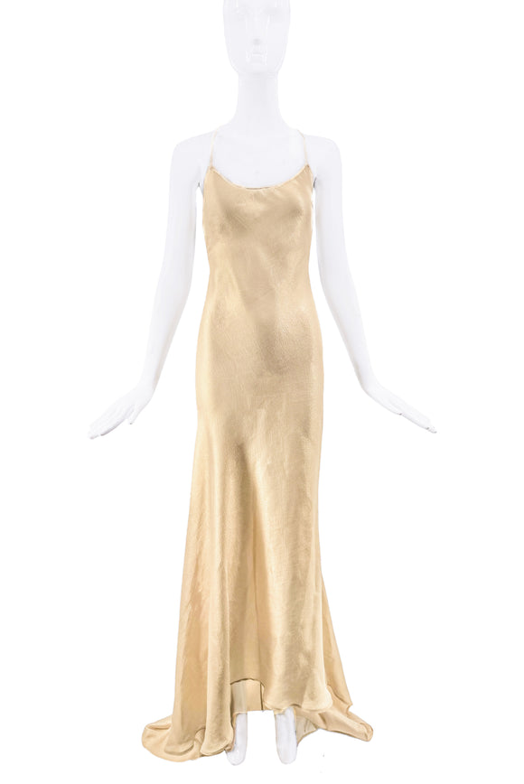 Roberto Cavalli Gold Sheer Low Back Gown