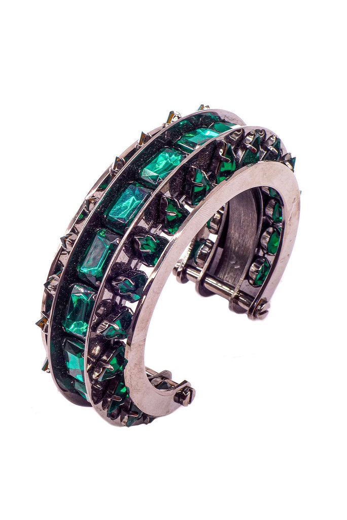 Roberto Cavalli Emerald Green and Stud Gunmetal Cuff Bracelet
