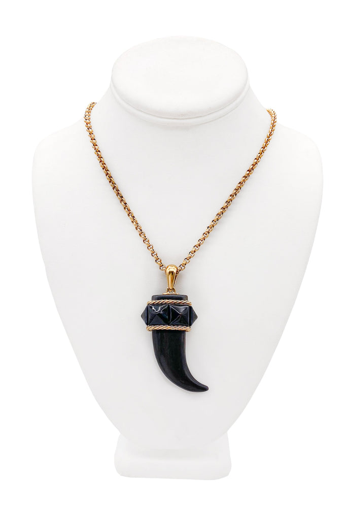 Roberto Cavalli Ebony Black Wood Horn Enamel Stud Necklace
