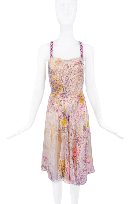 Roberto Cavalli Beige Multicolor Floral Print Dress