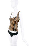 Roberto Cavalli Black and Gold Chain Print Corset Top
