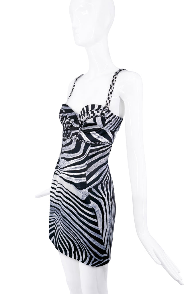 Roberto Cavalli Black & White Zebra Print Mini Dress