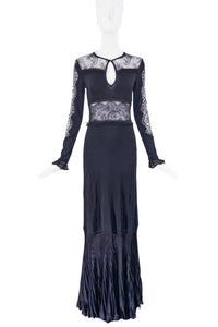 Roberto Cavalli Black Lace Cut Out Long Sleeve Dress Gown
