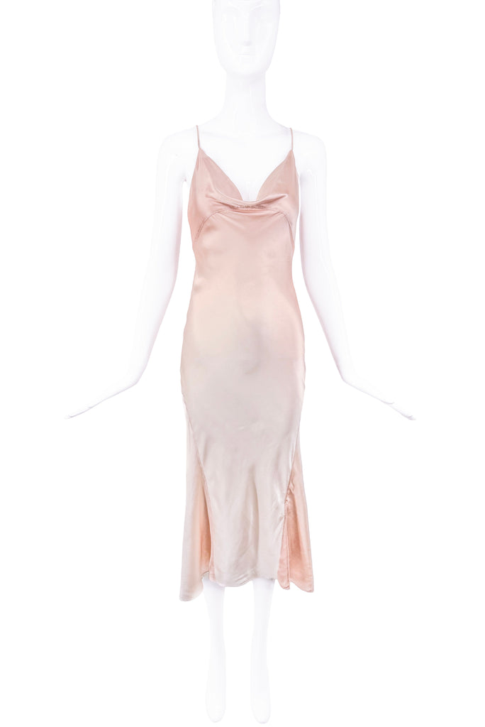 Roberto Cavalli Nude Blush Pink Gradation Leather Straps Silk Slip Dress Gown 2002