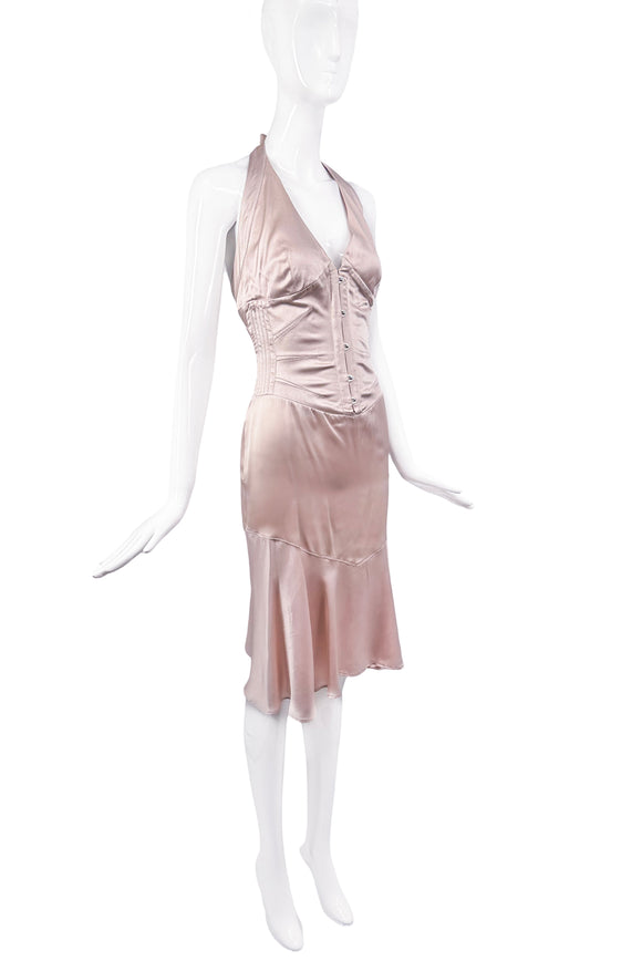 Roberto Cavalli Pink Nude Silk Corset Gown Dress 2003