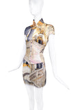 Roberto Cavalli Gold Pink Iconic Baroque Print Mini Dress with Corset Runway Spring 2003