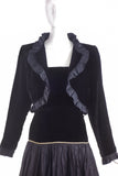 Yves Saint Laurent Black Velvet Cropped Ruffle Jacket - BOUTIQUE PURCHASE PRICE