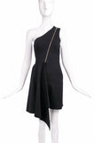 Stella McCartney Black One Shoulder Zipper Dress Asymmetric Hem